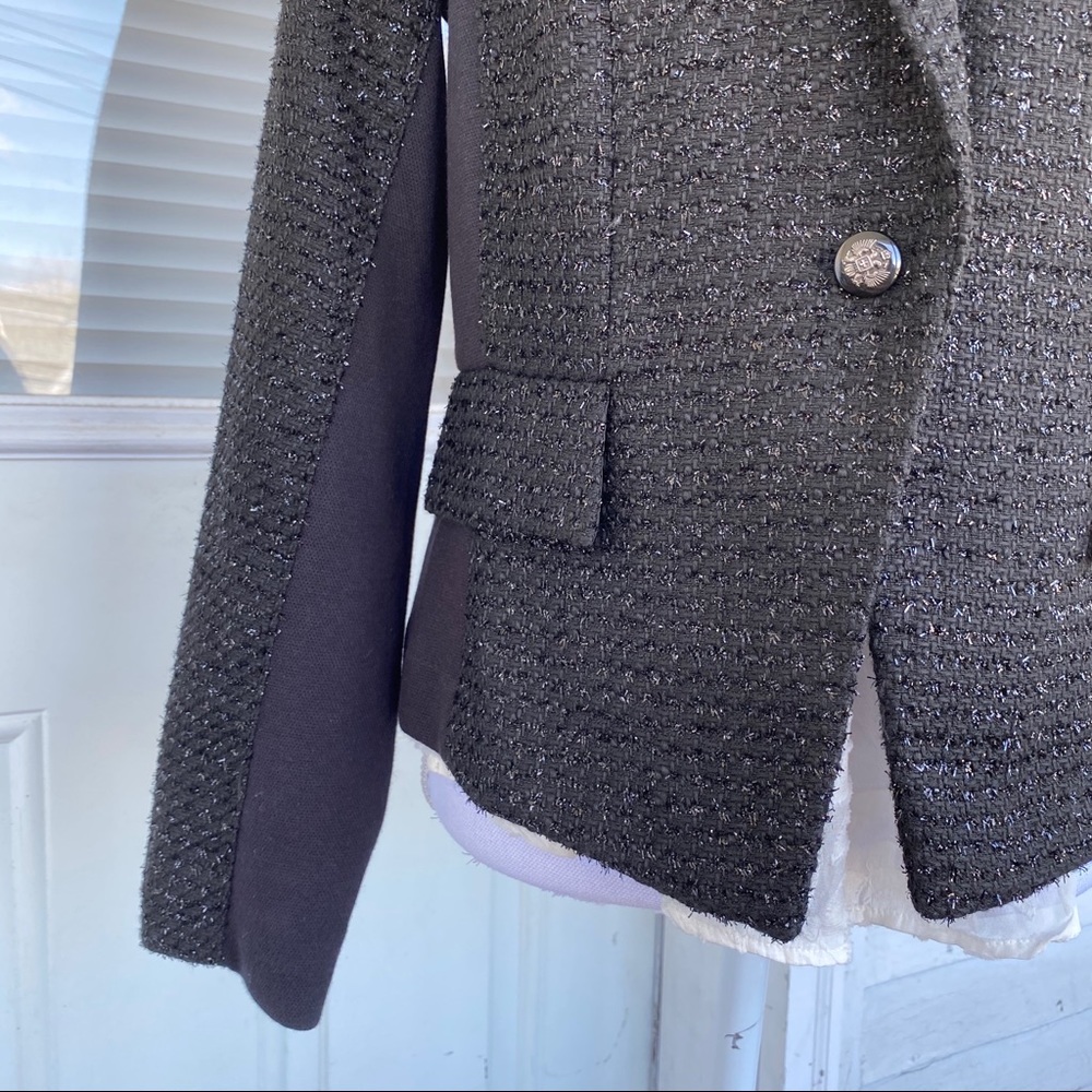 Black Shimmer Tweed One Button Blazer - Picture 7 of 9